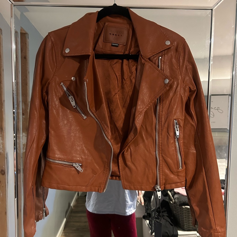 NWT Blank NYC Cognac Faux Leather Jacket XS